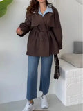 Women's Long-Sleeved Solid Color Tie Button