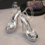 Steel Tube Dancing Fluorescence Shine Shoes Women 2022 Summer New High Heel Peep Toe Nightclub Sandals 17.5cm Waterproof