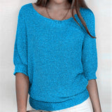 New Solid Color Round Knit Shirt Women Commuting Elegant Seven-Sleeve Top Air-Conditioning