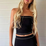 Summer Women Dress Set Strapless Crop Top And Midi Skirt Two Pieces Sets Y2K Elegant Beach Dress Party Outfits