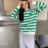 green striped women's sweater high-quality texture, white stripe control must not miss high gram weight fabric spring and
