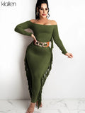 Casual Streetwear Sexy Off Shoulder Tassel Side Long Bodycon Dress For Women Autumn New Club Party Activewear