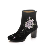 Zingj Boots Ankle Boots Embroidered Cloth Shoes Spring High Heels Velvet Canvas Thick Heel Plus Size Short Leg