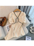 Sexy Dress Female Elegant Fashion Rose Decorate Sheath Dress For Women 2022 Summer New Mini Short Sleeve A-line
