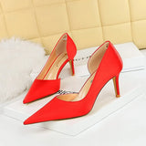Zingj Fashion And Simple Banquet Sexy Side Hollow Out High Heel Thin Heel Shallow Pointed Silk Women's Singles