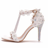 Cm Fine High Heel Beaded Sandals Lace Flowers Water Diamond Wedding Shoes Bride To Take Pictures High Heel With