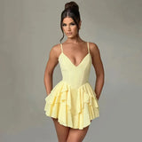 Open Back Strap Ruffled Layered Mini Dress- Outfit