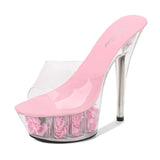 Zingj Hate Day High Nightclub Super High Heels Slippers Women's Shoes Runway Show Pole Dancing Shoes Crystal Bottom Waterproof