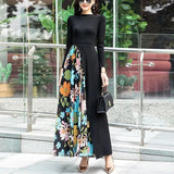 Winter Floral Print Knitting Patchwork Casual Fashion Maxi Dress Ladies All-match Oversized Vestidos Elegant Robe