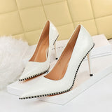 Zingj Retro Sexy High Heels Women's Shoes Ultra High Heel Shallow Mouth Pointed Metal Chain Rivet Single