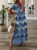 Summer Beach Sundress Robe Female Casual Vintage Printed Loose Beach Long Dress Women Hollow Out Short Sleeve