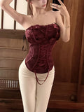 Spring 2025 New Fashion Sexy Style Brae Flower Stitching Design T-Wearing Belt Waist-Meared Blouse