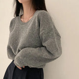 Dark Academia Solid Color Round Neck SweaterOutfit
