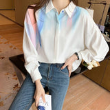 Women White Tops and Blouses Fashion Stripe Printed Casual Long Sleeve Office Lady Work Shirts Female Slim Blusas