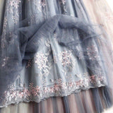 Embroidered Mesh Skirt Emale Spring Long Fairy Skirt Elastic Wasit A Line Flower Women Pleated Skirt Party