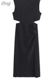 Cut Out Long Dress Women Summer Elegant Party Dresses For Women 2023 Rosy Sleeveless Midi Dress Woman Evening