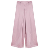 Acetic Acid Solid Silk Silk Slipping Fascination Leisure Broad Leg Trousers 2025 Summer New High-Waisted