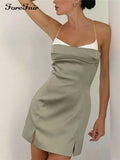 Backless Sleeveless Sexy Summer Bodycon Dress Women 2022 Black V Neck Patchwork Mini Club Outfit Party Dresses