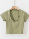 Zingj Solid Color Slim Sexy Female Short Sleeve U Collar T Shirt Basic Korean Version Short Jacket Ebay-Outfit