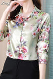 Women's Shirt Long Sleeve Blouse Fashion 2023 Spring New Womens Tops Basic Floral Shirts for Women OL Satin Female