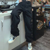 Jeans Women Harajuku Vintage Black Street BF Style Chic College Teens Streetwear All-match Loose Fashion Femme