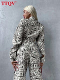 Fashion Loose Print 2 Piece Sets Womens Outfits Casual Lapel Long Sleeve Shirts And High Waisted Trousers Sets