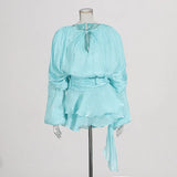 Explosion Mesh Bubble Sleeve Skirt 2025 Summer New Folding Lotus Side Design Short Dress