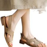 Side Head Thick Heel Low-Heeled Roman Shoes Summer Buckle With Square Toe Large Black Flat