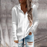 Zingj And Winter New Stripe Casual Hoodie Loose Knit Sweater Zipper Cardigan Long Sleeve Hooded Sweater Woman-Outfit