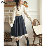Lolita Long Skirt Women Autumn Korean Preppy Style High Waist Woolen Plaid Midi Skirt Elegant Ruffle A-line Mujer
