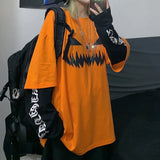 Autumn Harajuku Goth T-shirts Women Halloween Grunge Punk Patchwork Long Sleeve Graphic Tshirt Mall Gothic Alt
