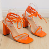 Zingj Summer Plus Size Women's Shoes Sexy Square Head Straps Fine Heel High Heels Cross Strap Sandals Women- Outfit