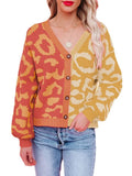 Winter 2022 Loose Knit Cardigans Ladies Fashion Korean Casual Style V-neck Leopard Print Long Sleeve Button Top