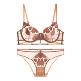 Sexy Floral Embroidery Lingerie Push Up Brassiere Lace Hollow Out Underwear Set Sexy Ultra-thin Cup For Women