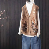 sweater cardigans autumn new product jacquard loose sleeveless buttoned literary all-match knit cardigan vest women