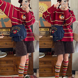 Zingj Christmas New Year Red Striped Sweater Women's Casual Loose Versatile Long-Sleeved Autumn And Winter Sweater