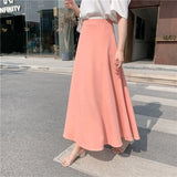 Women's Korean Style Office Lady Skirts Spring Fall Casual Solid High Waist A-Line Satin Femme
