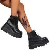 New Dark Gothic Wing Slope And Short Boots Female Large Size Martin Boots Thick Bottom Boots Demonia