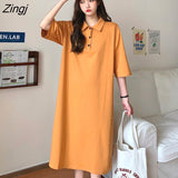 Sleeve Dresses Women Summer Loose Solid Simple Breathable Midi Dress Cozy Ulzzang Casual Straight Females Vestidos