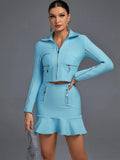 Sleeve Two Piece Bandage Set Jacket and Skirts 2 Piece Set Evening Party Elegant Sexy Club Outfit 2022 Autumn Winter