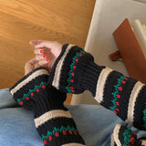 Vintage Ruffle Striped Sweater Winter Clothes Women Flare Sleeve V Neck Pullovers Kawaii Knitted Sweater Fall