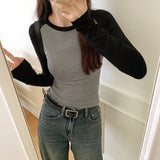 Color Long-Sleeved T-Shirt A New Autumn Style Slim Body With A Short Bottomed Blouse In The Rotator