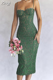 Zingj Lace Green Dress Elegant Sexy Night Wedding Guest Evening Party Dresses Spaghetti Strap Birthday Dresses for Women 2023 211-0-Outfit