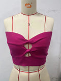 Zingj Women's Solid Color Cross Knit Strapless Vest And Woven Top-Outfit