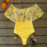 Sexy Ruffle Women Swimwear One Piece Floral Print Swimsuit Push Up Monokini Bodysuit Print Swim Suit Bathing Suit