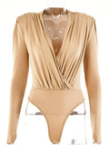 V Neck Brown Bodysuit Women Autumn Long Sleeve Top Bodies Sexy 2021 Female Overalls Casual Bodycon