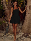 Halter Neck Sleeveless Pleated Mini Dress-Outfit