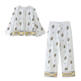 Spring Embroidered Cardigan Suit Jacket 4387182 Wide Leg Trousers