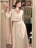 Women's Autumn New Elegant Skirt 2 Piece Sets Korean Fashion Button Blazer High Waist A-line Skirts Suit Y2k Outfits