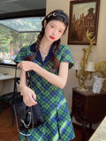 Short Sleeve Sexy Mini Pleated Dress Summer Women Fashion V-neck Preppy Style Streetwear Outfits Lattice Y2K Party